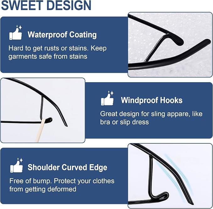 Sweater Hangers No Shoulder Bump, Non-Slip Rubber & Rust-Free Metal | Heavy Duty and Ergonomic Curved for Closet Clothes like Suits Coats Pants Dresses or Shirts, Set of 20, Black Coated