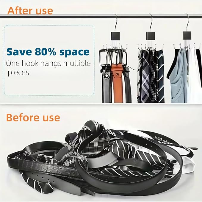 ANIS·KEBBR 360° Rotatable Storage Hook for Belts Ties Scarves Silver, 2Pcs