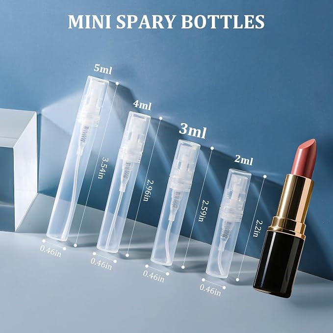 Chiallco Mini Perfume Sample Bottles, 3 ml Plastic Small Spray Bottle 10 Pack, Fine Mist, Portable Perfume Travel Refillable Bottle, Upgraded atomizer sprayer, Clear