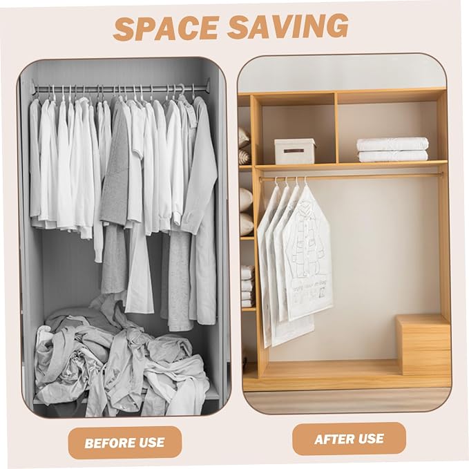 6PCS Hanging Vacuum Storage Bags for Clothes, With Hand Pump Reusable Compressed Seal Clear Space Saver Vacuum Storage Bags, For Clothes, Suits, Dress, Space Saver