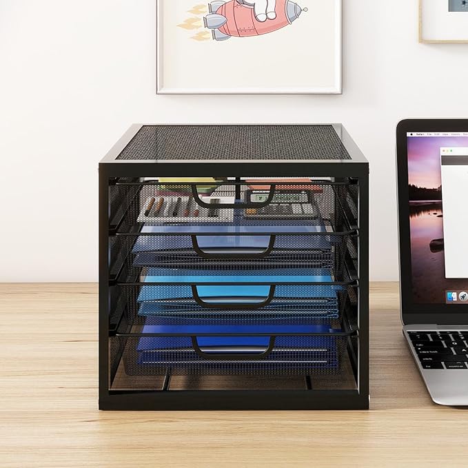 Natwind Mesh Desk Organizer with 4 Tier Sliding Drawers,Black | Paper Sorter, Multi-Functional Home Office Supplies Storage Tray for Letters, Documents,Mail, Files, Arts & Crafts Supplies