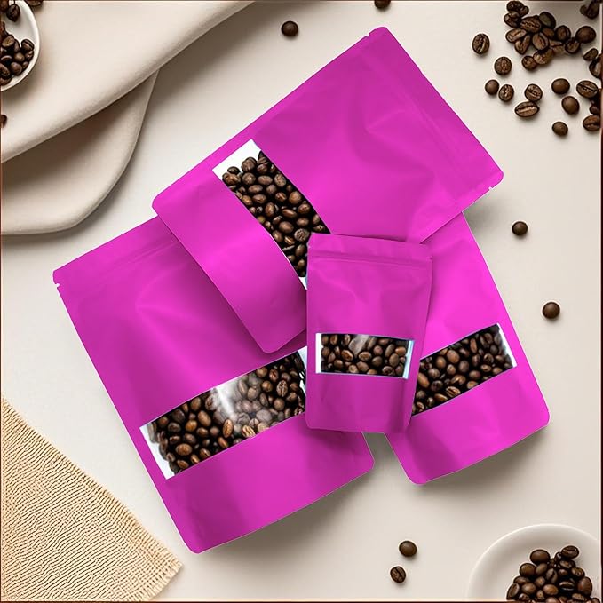 50PCS Foil Pouch Mylar Bags with Clear Window,ULIFESTAR Stand Up Sealable Bags with Tear Notches,Resealable for Food,Party Favors,Gift Packaging and Small Business(18 * 26cm/7.09 * 10.24",Purple)