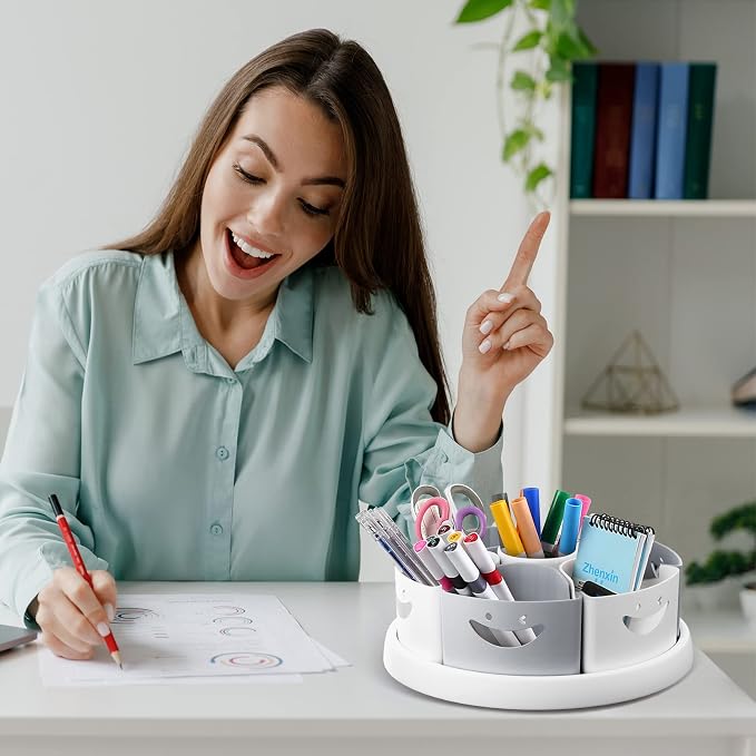 MeCids Art Supply Organizer Rotating Desk Organizer Pen Holder (10 IN) | 360 Rotating Storage Organizer Desk Organizers Pen Holder Lazy Susan Caddy with Removable Bins for Home School Art Supply