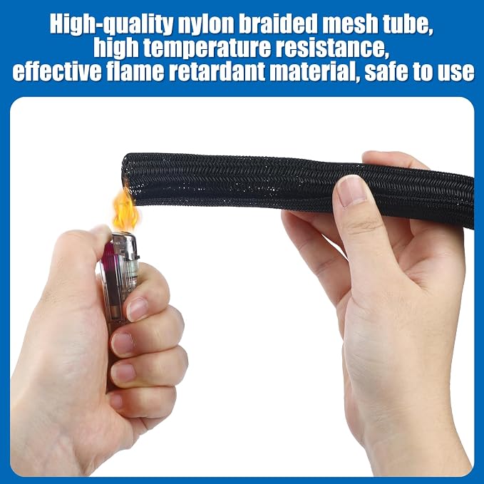 Pangda 50ft Split Wire Loom Tubing Flame Retardant Braided Cable Sleeve Split High Temperature Cable Conduit Auto Wire Conduit for Industrial Electrical Tinsel Automotive Marine(50 Ft, 1/2")