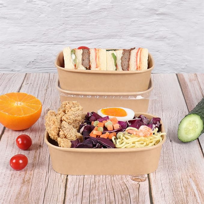 17 oz Disposable Kraft paper bowls with lids Food container 50 Pack