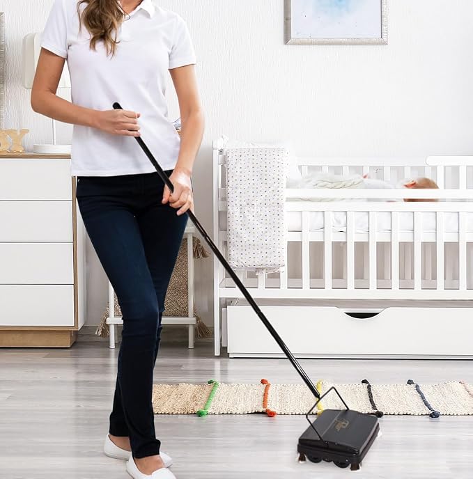 Fuller Brush 17031 Electrostatic Carpet & Floor Sweeper - 9" Cleaning Path - Lightweight - Ideal for Crumby Messes - Works On Carpets & Hard Floor Surfaces - Gold
