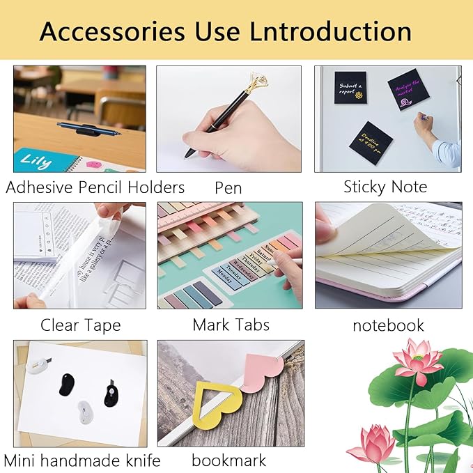 Office Supplies,Desk Accessories,with Stapler, Tape Dispenser,Desk Organizer,Folding Phone Holder,Pen,Journal Notebook,Scissor,Staple Remover,Staples,Clear Tape,Sticky Notes,Paper Clips,Bookmark,Ect