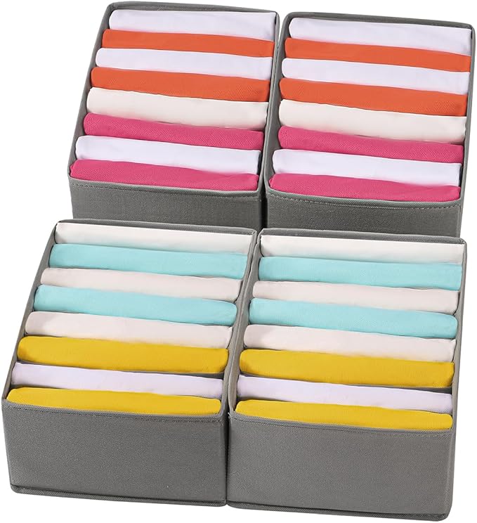 Coorganisers4 Packs T-shirt Drawer Organizers for Clothing,8 Grids Compartment Wardrobe Storage Box, Clothes Organizer for Folded Clothes, T-shirt, Legging-12.59''x9.05''x5.9