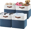 Patvingot Fabric Storage Cubes 13", 4 Pack, with PU Pull Handles,Foldable | For accessories on cube shelves or in closets; reinforced opening, pull-out access, folds flat when empty,white and blue