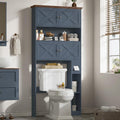 Halitaa Over The Toilet Storage Cabinet with Doors & Paper Holder, Blue | Halitaa Farmhouse Toilet Shelf Home Space Saver with 4 Barn Doors & Toilet Paper Holder Stand for Restroom, Bathroom, Laundry