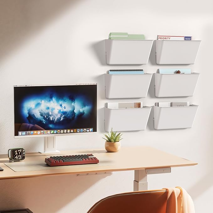 Gawerk Clear Acrylic Single Pocket, Plastic Hanging Wall Mount File Holder for Office Home (White, 4 Pack)