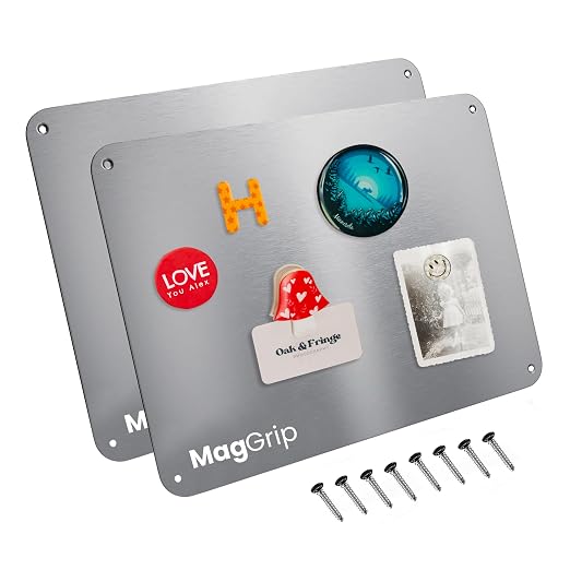 9 inches x 6.5 inches Stainless Steel Plate for Magnets, 3M Adhesive Back, Mounting Screws, Ideal for Magnetic Shelf, Spice Holders, Fridge Magnets. Mount Anywhere! (Silver, 2 Pack)