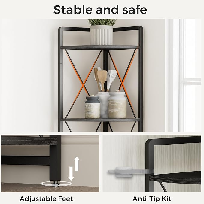 6 Tier Corner Shelf Stand, 78" H Tall Corner Bookshelf, Black | Industrial Metal Corner Shelf for Living Room Decor, Plant Stand Display Shelf for Bedroom, Bathroom, Small Spaces