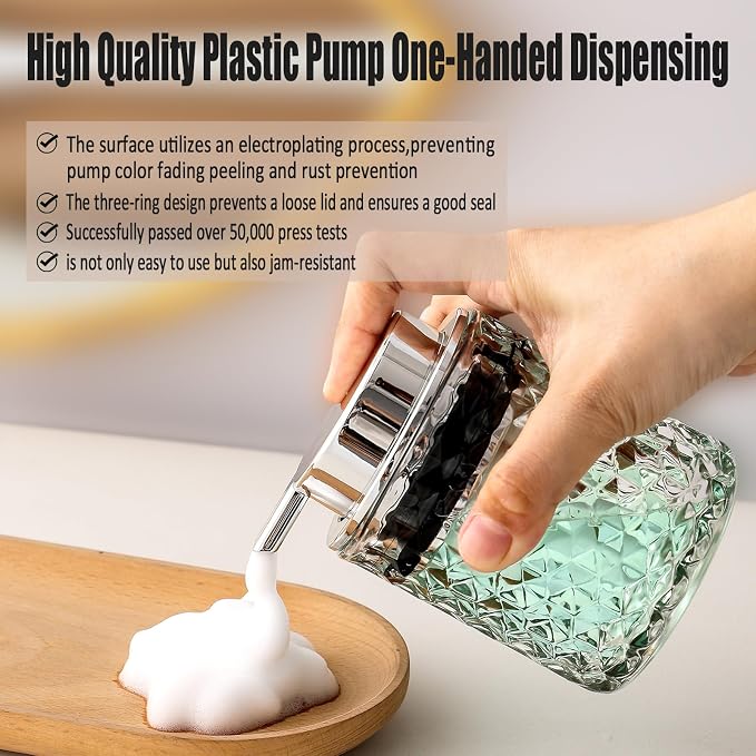 Malachi Foaming Hand Soap Dispenser, Refillable Clear Glass Foam Pump Bottle for Hand Soap, Dish Soap, Body Wash, Shampoo, Facial Cleanser & Baby Wash, Multi‑use for Bathroom, Kitchen & Commercial Use