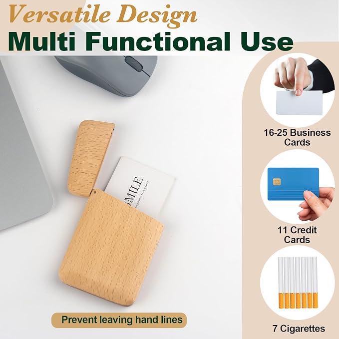 Wood Business Card Holder Wooden Magnetic Business Card Case Portable Simple (Beech Wood)