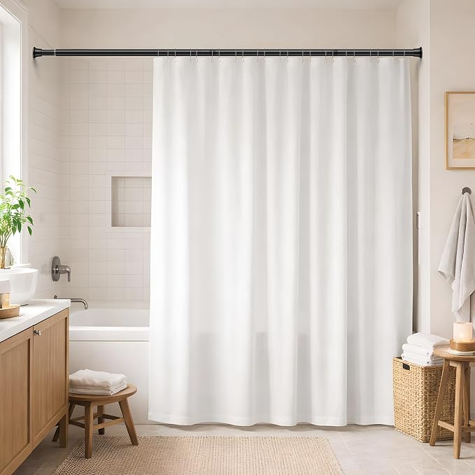 Black Shower Curtain Rod 32 to 76 Inches Adjustable, 7/8 Inch Diameter Heavy Duty Tension Curtain Rods No Drill, Rust-Resistant Tension Rod for Bathroom, 2 Pack