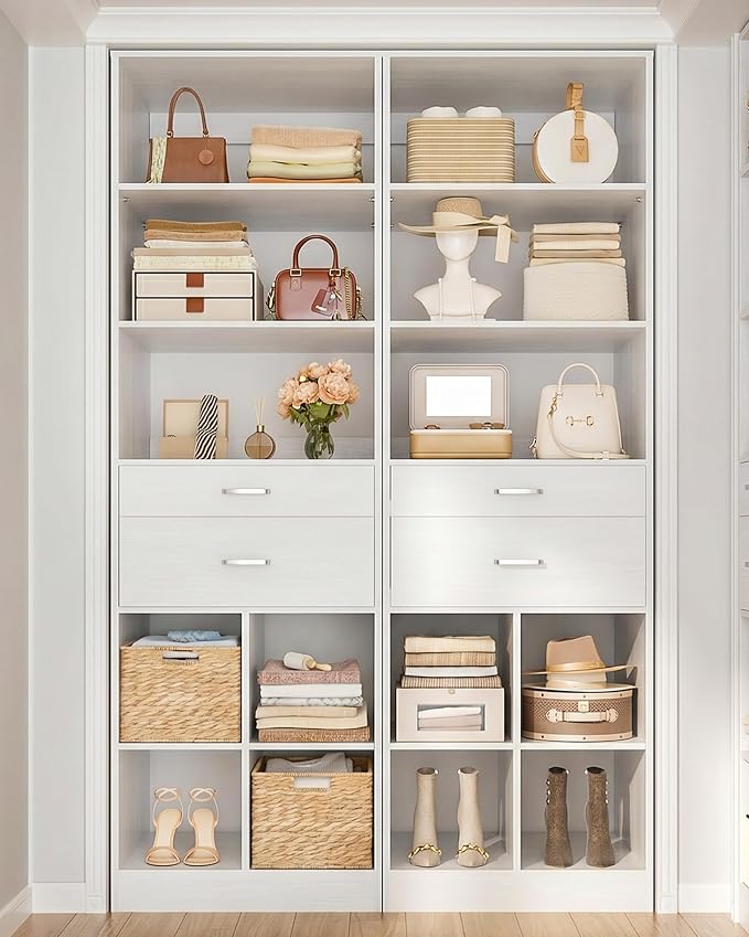 44" Storage Unit with Drawers and Shelves, White