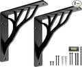 Rustic Tree Black Heavy Duty Shelf Brackets 10 inch by Balin Designs, Decorative L Brackets for Shelves, Metal Fireplace Mantel Large Shelf Bracket, Shelving Bracket, Included Hardware, Set of 2