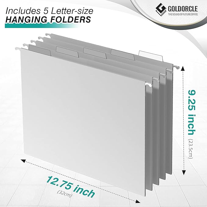 Hanging File Organizer, Letter-Size File Holder Filing Box with 5 Hanging Folders, Metal Mesh Desk File Folder Storage(No Assembly Required) (Gold)