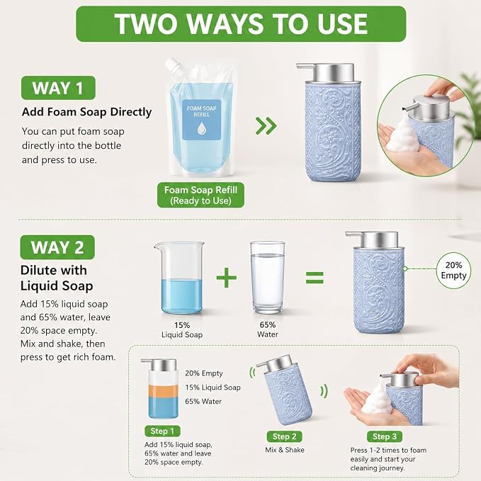 12OZ/350ML Ceramic Foaming Soap Dispenser Empty Hand Soap Dispenser Refillable Lotion Containers with Pump
