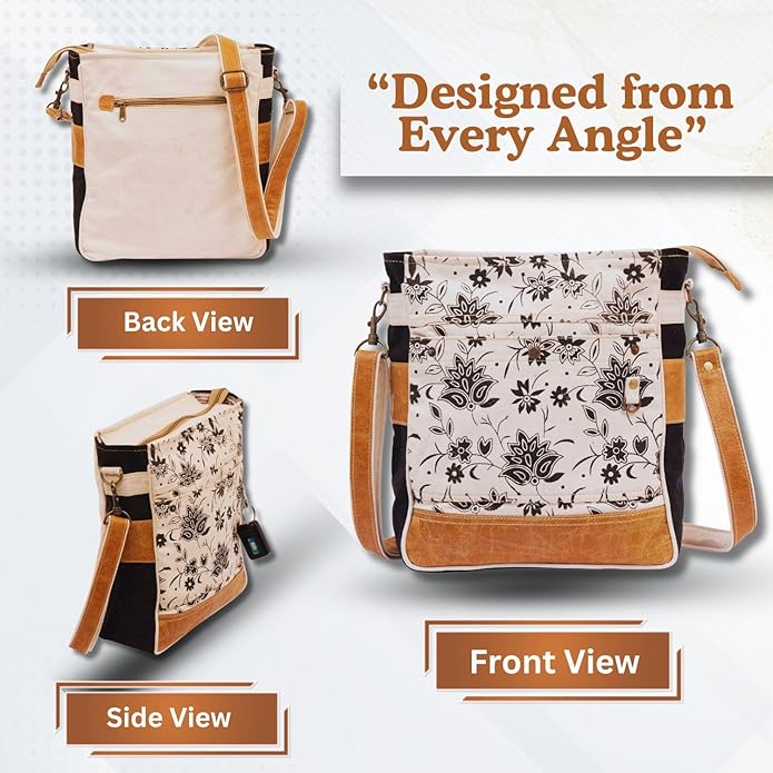 RAJERIYA Bags SEL de MER Upcycled Blossom Print Canvas & Leather Shoulder Bag, Canvas Crossbody Bags for Women