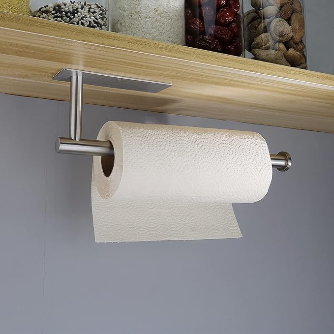 Paper Towel Holder for Kitchen - Under Cabinet Paper Towel Holder Adhesive Paper Roll Rack for Bathroom Towel, Wall Mounted Silver Adhesive or Drilling Stailess Steel Towel Holders(Silver)