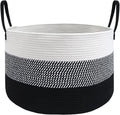 JMvicyroam 115L Extra Large Machine Washable Cotton Rope Blanket Basket | Collapsible laundry hamper, Reinforced handles, For blankets,pillows,toys and clothes, Living room and bedroom,White&BlackMix