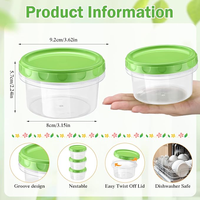 Sieral 16 Pack 8 oz Freezer Containers with Lid Reusable Deli Freezer Storage Containers Stackable Plastic Ultra Thick Twist Top Jar for Takeout Food Round Wide Mouth Lunch Snack (Green)