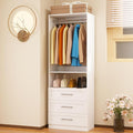 Closet System with 3 Drawers,Organizer,2 Rods,2FT-5FT, White | 3 Wooden Drawers, Modular Organizer,2 Stainless Steel Expandable Hanging Rods & Shelf,Walk-in Freestanding Storage