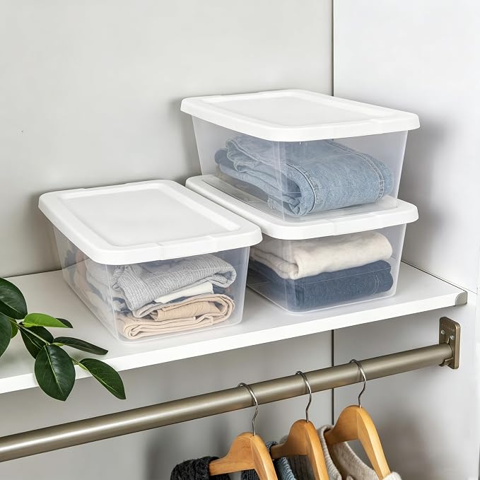 10 Pack Storage Box with Lidded, 6 Quart Plastic Storage Bina, Clear Stackable Containers, Suitable for Shoe Storage, Home Organizationg and Office Organizing