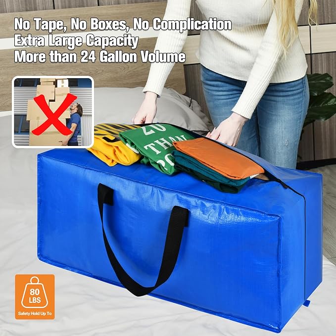 Moving Bags, Storage Totes, Extra Large Storage Bags for Moving Supplies, College Dorm Essentials, Bedroom Closet, Packing Bags with Backpack Handles Zipper Compatible with IKEA Frakta Cart（2 Pack）