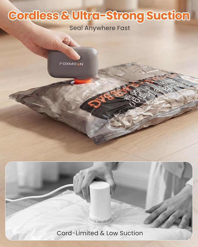 20 Pack Vacuum Storage Bags for Travel with Rechargeable Cordless Pump, Vacuum Seal Bags for Clothing Travel, Travel Essentials Space Saver Bags for Luggage
