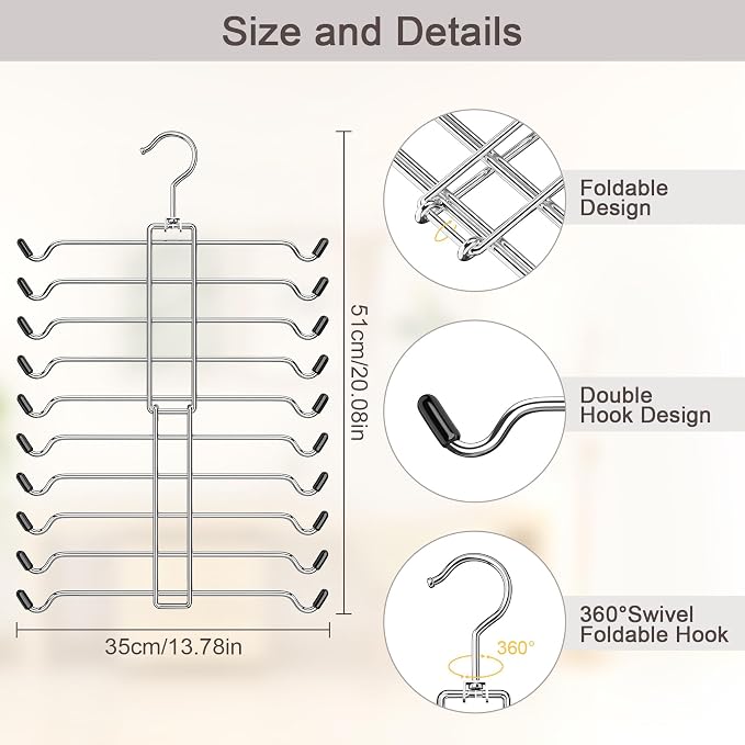 10 Tiers Scarf Organizer for Closet, 360° Swivel Scarf Hanger Hijab Holder Organizer Holds 30 Scarves Ties, Space Saving Hanger Closet Organizers and Storage for Shawl Belt Bra Tie Legging, Silver
