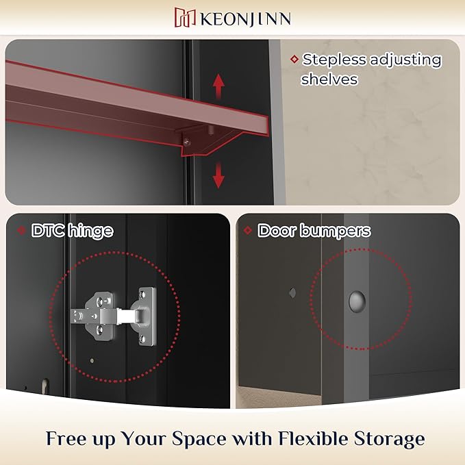 Keonjinn 20" x 26" Medicine Cabinets with Mirror for Bathroom, Brushed Nickel Recessed or Surface Wall-Mounted Aluminum Alloy Framed Beveled Mirror, Farmhouse Bathroom Mirror with Storage Cabinet