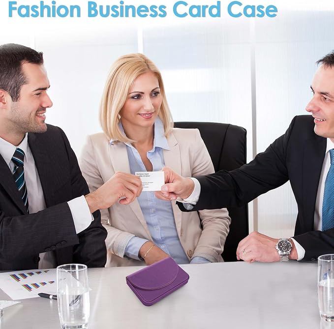 Business Card Holder，PU Leather Business Card Case Color Printing Pattern Card Holder Wallet，Pockets Magnetic Credit Card Holders for Men and Women，Purple