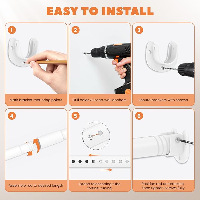 Heavy Duty Closet Rod 17-84 Inches, Adjustable, White | Metal,1.1 Inches Diameter, Suitable for Wardrobes, Laundry