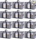 TAILI Extra Large Moving Bags, 12 Pack Silver Heavy Duty Totes for Storage with Visible Window, Wrap Around Handles, Storage Bags for Space Saving, Alternative to Moving Boxes