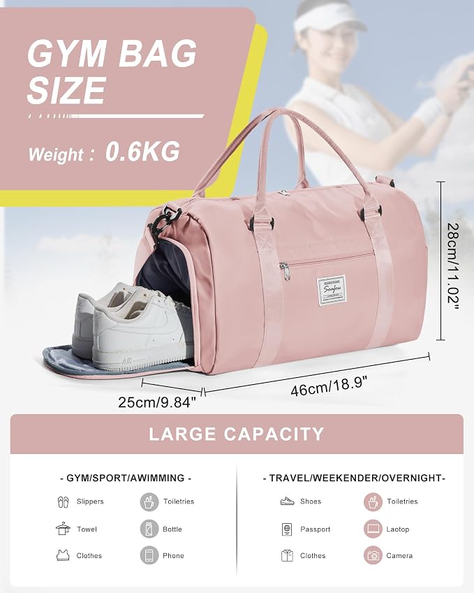 Gym Bag Womens Mens with Shoes Compartment and Wet Pocket Travel Duffel Bag for Women for Plane Sport Gym Tote Bags with Toiletry Bag Waterproof Weekend Overnight Carry on Bag Hospital Holdalls