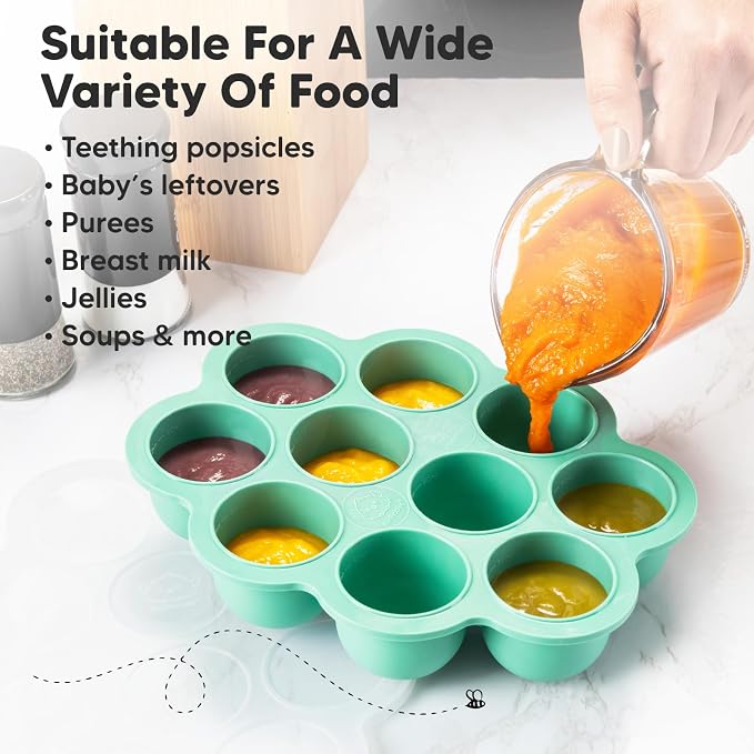 KeaBabies Silicone Food Freezer Trays with Lid, 2oz x 10 Pods (Alpine Green)