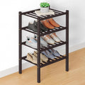 Smiry Bamboo Shoe Rack for Closet, 4 Tier Small Wooden Shoe Organizer, Stackable Wood Shoe Storage Shelf for Entryway, 14 Vertical Slats, 2+2 Stack Heavy-Duty Legs, 17.32"x11.02"x25.98", Brown