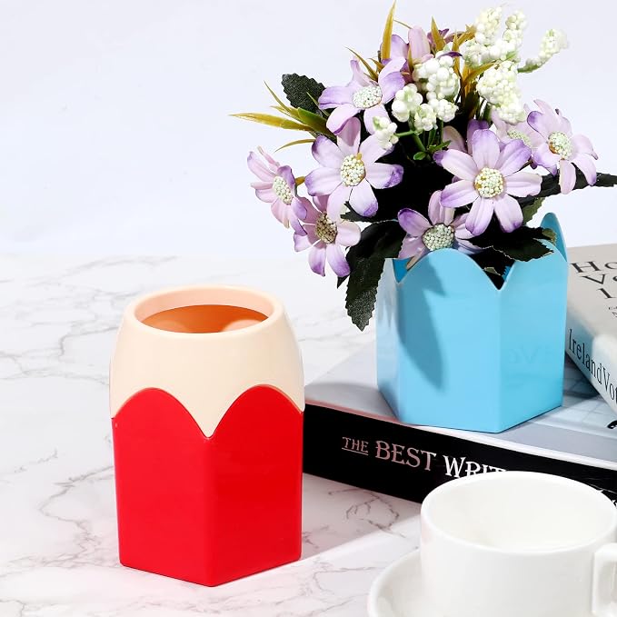 6pcs Pencil Shaped Pen Holders, Cute Desktop Pen Cup & Makeup Brush Container - Creative Stationery Storage for Office & Home Decoration