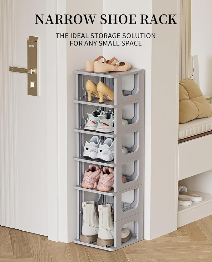 HAIXIN Slim Shoe Rack Space Saving, 5-Tier Shoe Storage Cubby | for Smaller Shoe Sizes, Removable Panels to Adjust Shelf, Expand Multiple Sets, Fits Narrow Entryways, Closet, Easy Assembly