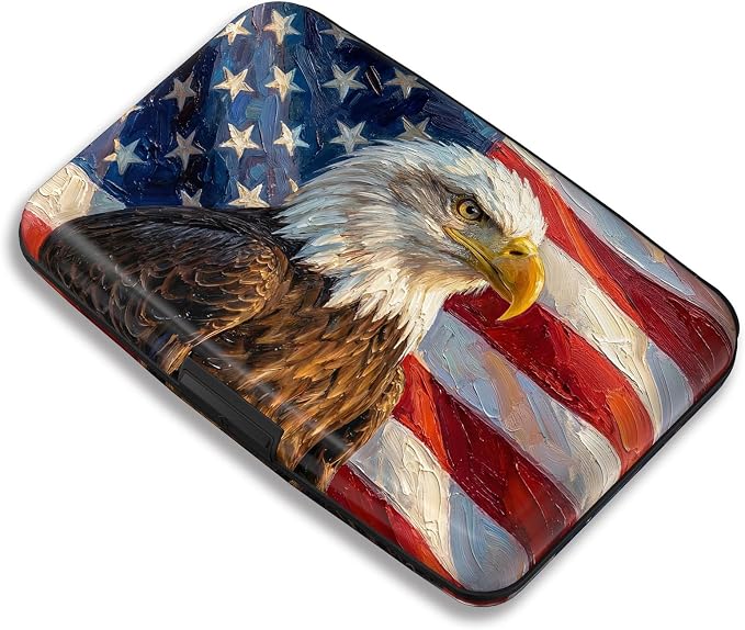 Maicican RFID Blocking Aluminum Credit Card Holder | Slim Metal Wallet for Women & Men, Business Card Case for Travel, Fits Front Pocket, Card holder wallet - American Flag Eagle