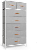 Mifuro Tall Dresser for Bedroom, Vertical Storage Organizer Tower with 7 Drawers, Chest of Drawers with Fabric Bins, Steel Frame, Wood Top for Bedroom, Closet, Entryway- Light Grey