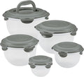 Rachael Ray Leak-Proof Nestable Container Food Storage Bin Set, 10-Piece, Clear with Gray Lids