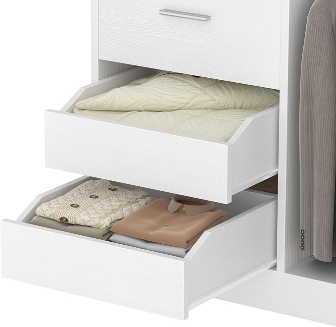 36 Inches Modular Closet Drawers System, 3FT Wood Closet Organiser with Closed & Half-Open Drawers, Walk-in Freestanding Wardrobe Storage Cabinet with 6 Shelves, White (36"L x 15" W x 80" H)