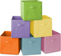 Casafield Set of 6 Collapsible Fabric Cube Storage Bins, Multicolor - 13" Foldable Cloth Baskets for Shelves, Cubby Organizers & More