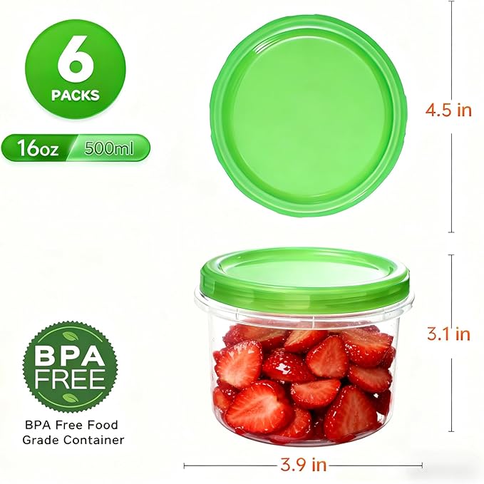 Airtight Food Storage Containers, 6 Pack 16 Oz, Leakproof, BPA-Free, Stackable Kitchen & Pantry Organizers for Dry Food, Meal Prep, Snacks, Leftovers, Microwave, Dishwasher and Freezer Safe