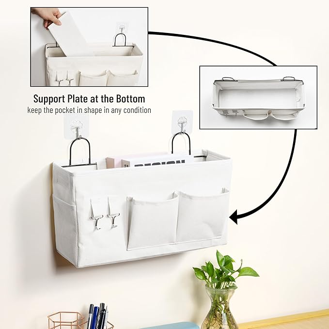 2pcs Large Wall Hanging Storage Bag, Door Closet Linen Fabric Pockets Organizer, Waterproof Multi Functional for Living Room Bedroom Bathroom Kitchen Office RV Camper with Hooks White