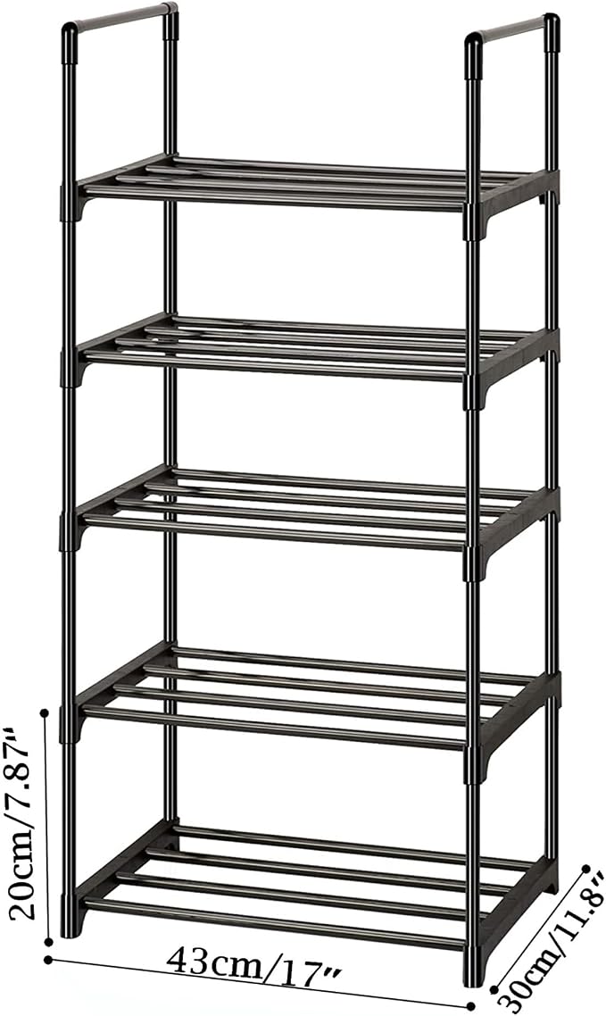 OYREL Shoe Rack, Sturdy Metal Shoes Rack Organizer,Narrow Shoes Stand Shelf 5 Tier Shoe Racks for Closets Small Space